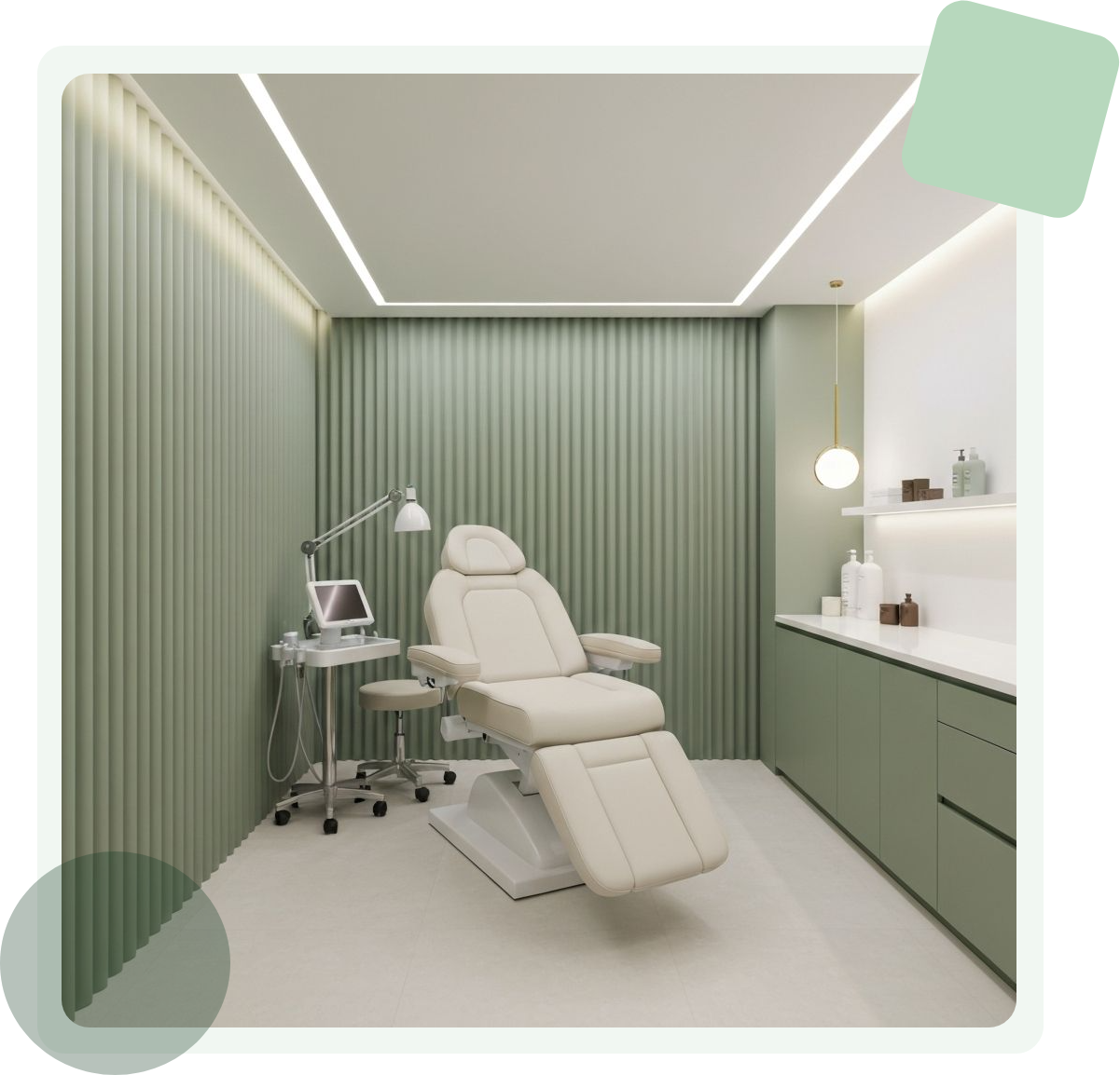 modern treatment room interior with medical reclining chair at medwell medical clinic in south core, toronto